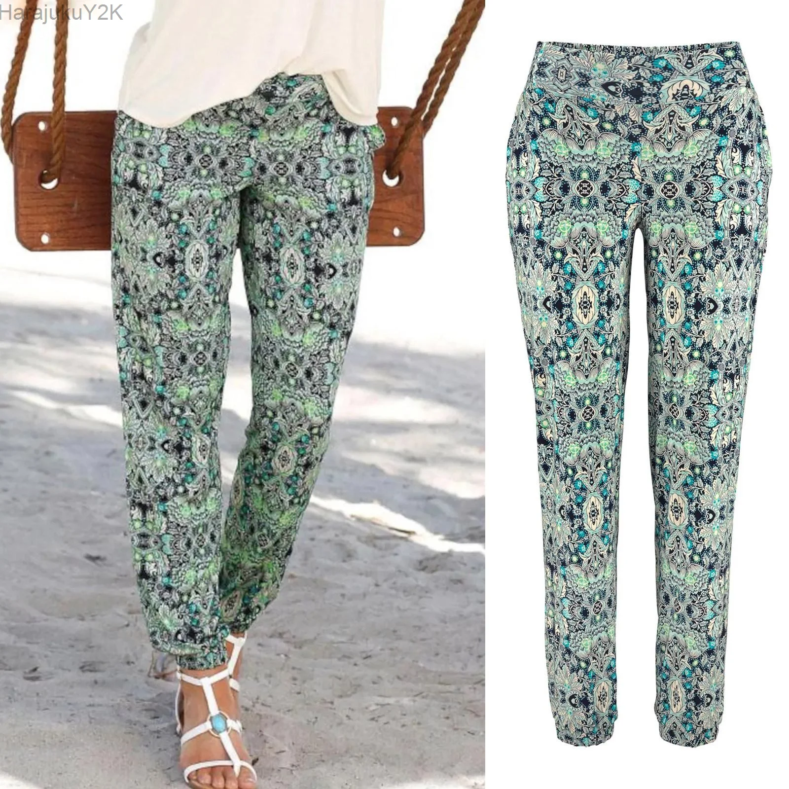 

Waist Printing Boho Women Easy Pockets High Pants Casual Fashion Cropped Pants for Women Casual Linen Womens Loose Pants Casual