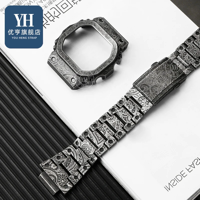 

5600 Metal Watch Strap 316L Stainless Steel Carved Watchband Case for GMW-B5000 DW5000 DW-5600 GW-B5600 GW-5000 Belt Bezel Tools