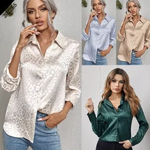 

2022 Women Shirt Y2k Spring And Summer New Lapel Open Button Leopard Jacquard Shirt Temperament Commuter Long Sleeve Top Blouse