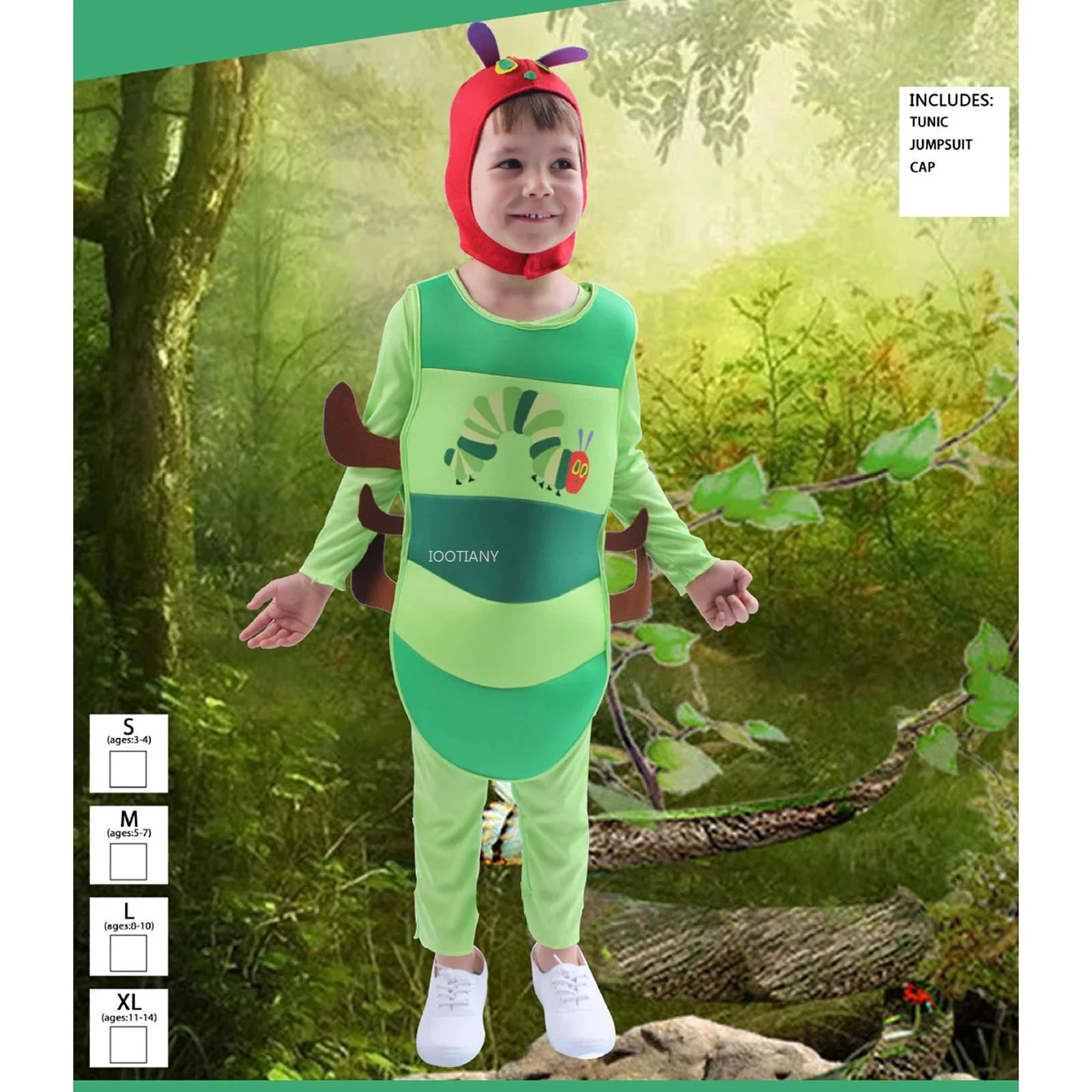 

New Funny Unisex Caterpillar Cosplay Costumes Kids Little Caterpillar Modelling Performance Costume Animal Stage Performance Set