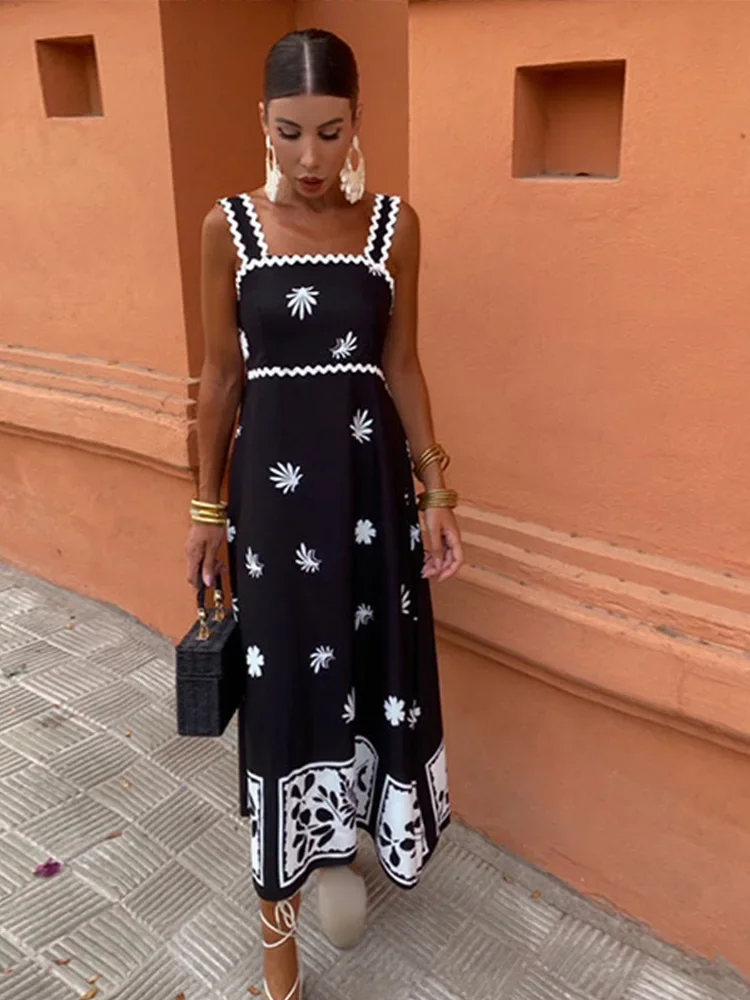 

Женское платье на бретельках, элегантное облегающее Платье макси с контрастным принтом, шикарные платья без рукавов с открытой спиной и высокой талией, летние женские уличные платья для отпуска