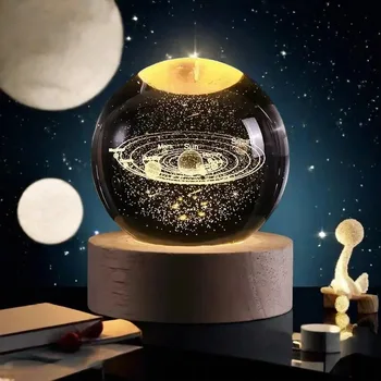 Small 3D Solar System Crystal Ball With LED Base, Night Light For Home Decoration, Gift For Astronomy Lovers 1