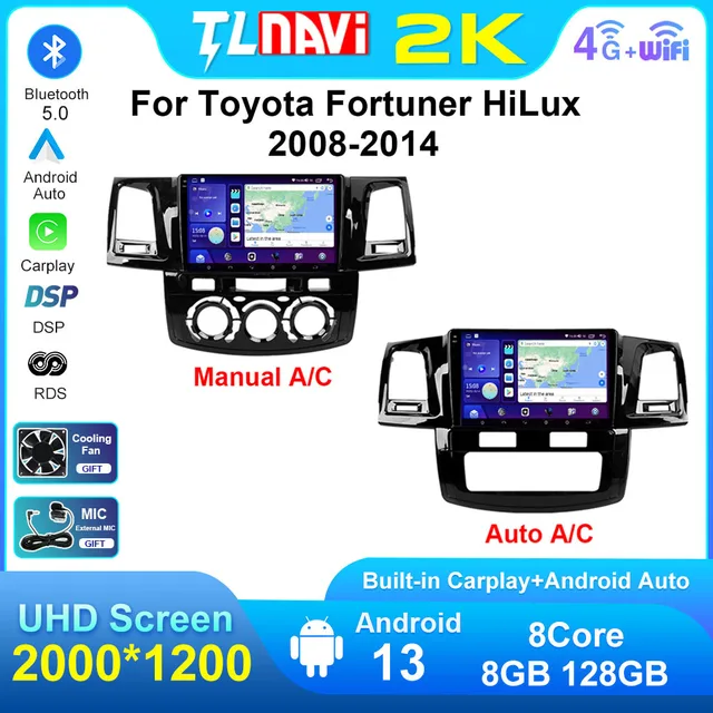 Autoradio For Toyota Fortuner Hilux 2008 2009 2010 - 2014 Carplay Car Radio Multimedia Video Player Navigator GPS Android Auto