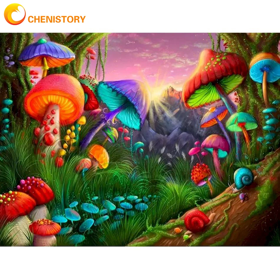 

CHENISTORY DIY 5D Diamond Painting Landscape Diamond Embroidery Mushroom Picture Rhinestone Mosaic Cross Stitch Kit Home Décor