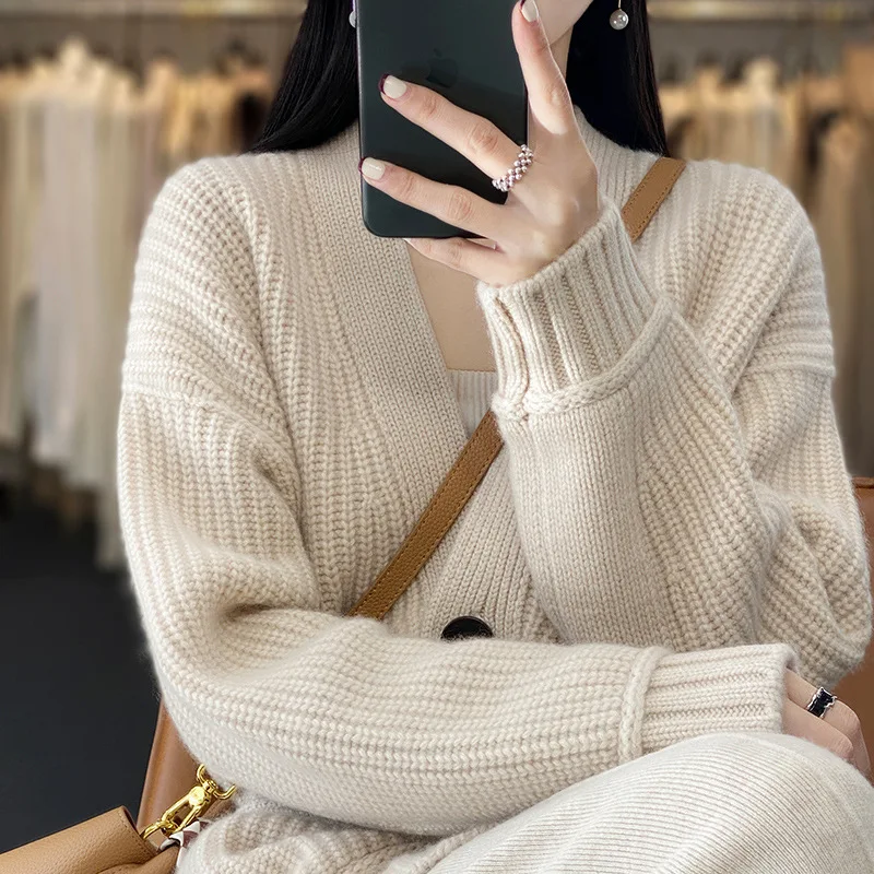 Women Long Sleeve Knitted Sweater Coat Autumn Winter