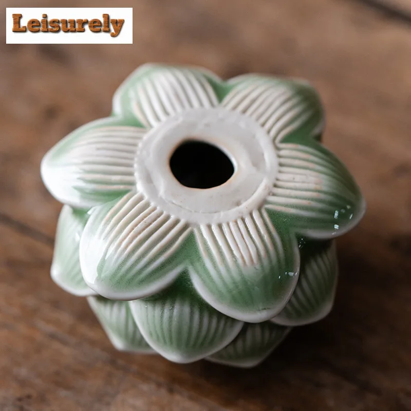 Azure Stone Glaze Lotus Incense Holder Luxury Water Fountain Decoration Scented Aromatic Candles Tea Services Accessories Gift 