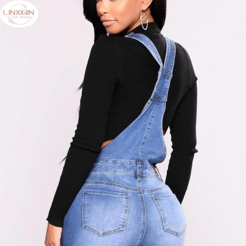 

Fashion Women Denim Jumpsuit Ladies Spring Fashion Loose Jeans Rompers Female Casual Overall Playsuit With Pocket 9598