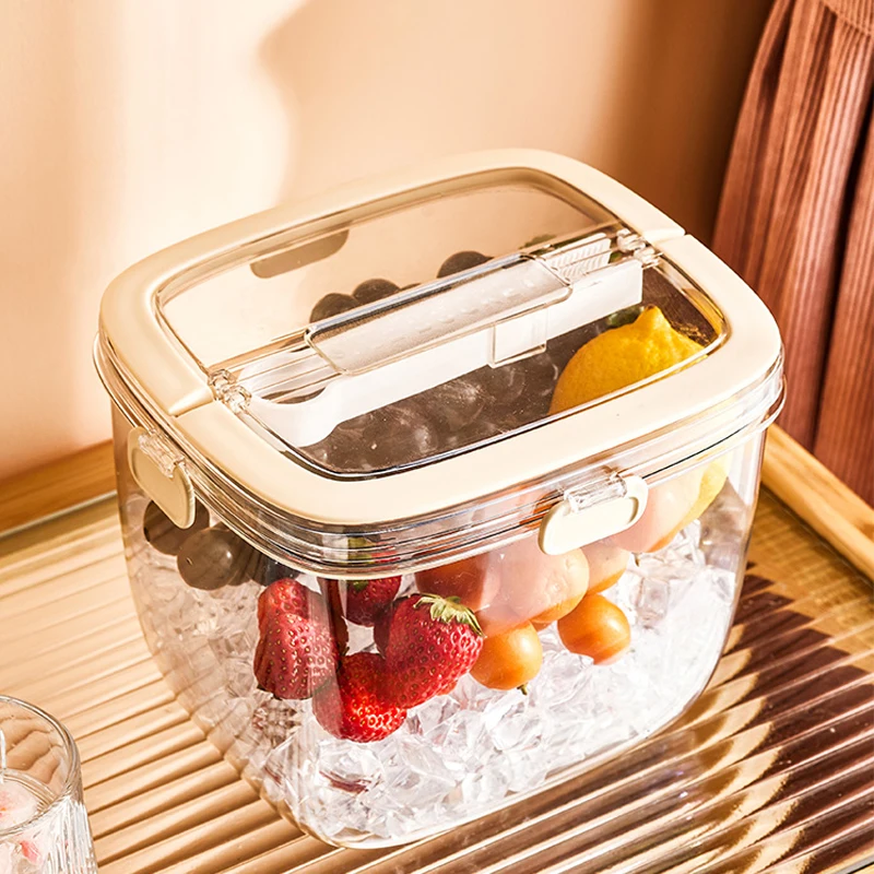 Bar Ice Bucket with Lid and Ice Tongs, Portable Hidden Handle Beverage Beer Bucket Transparent Storage Refrigerated Storage
