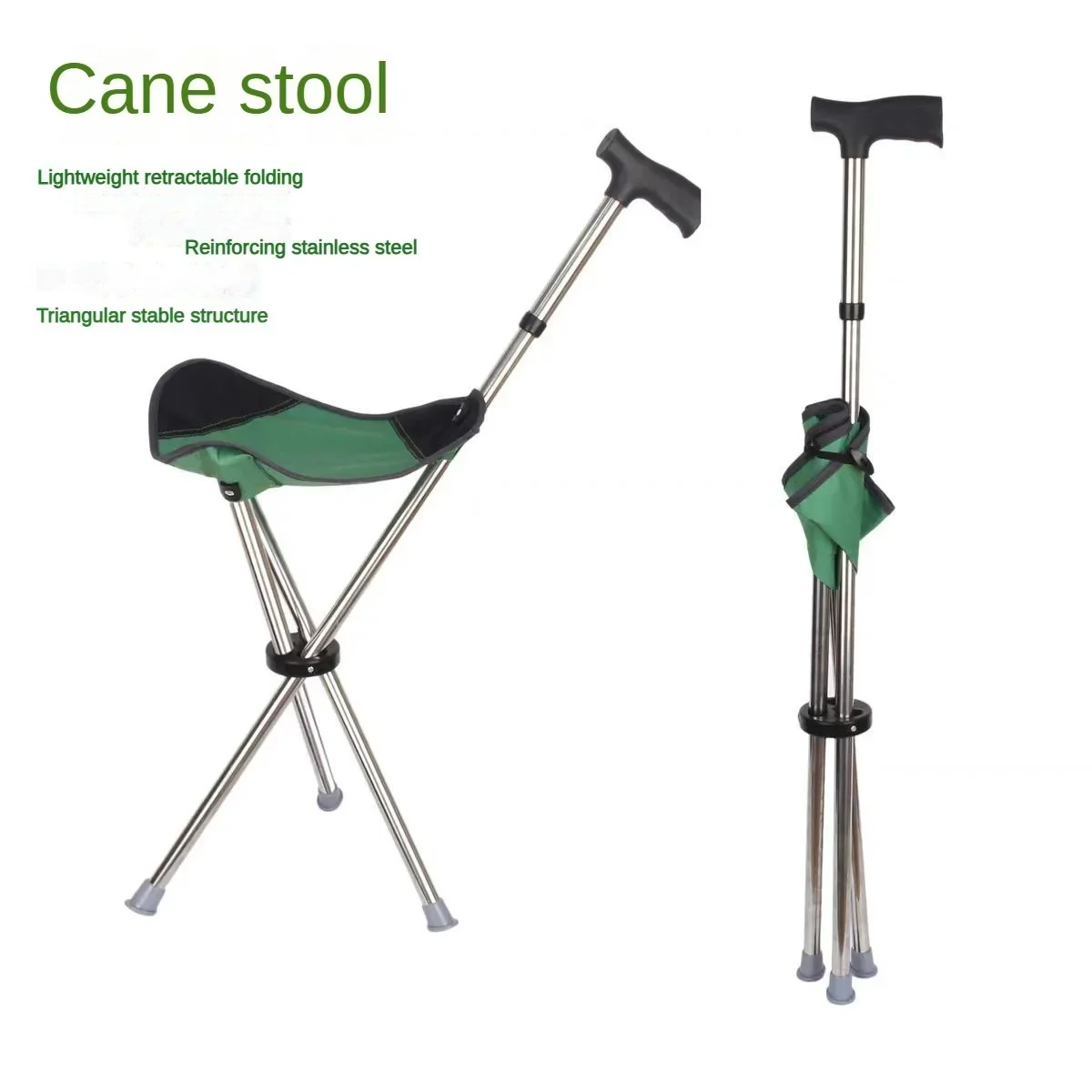 Outdoor Climbing Mountain Beach Chair Retractable Folding Straight Cane Stool Elderly Assistance Walking Leisure Hand-held Chair