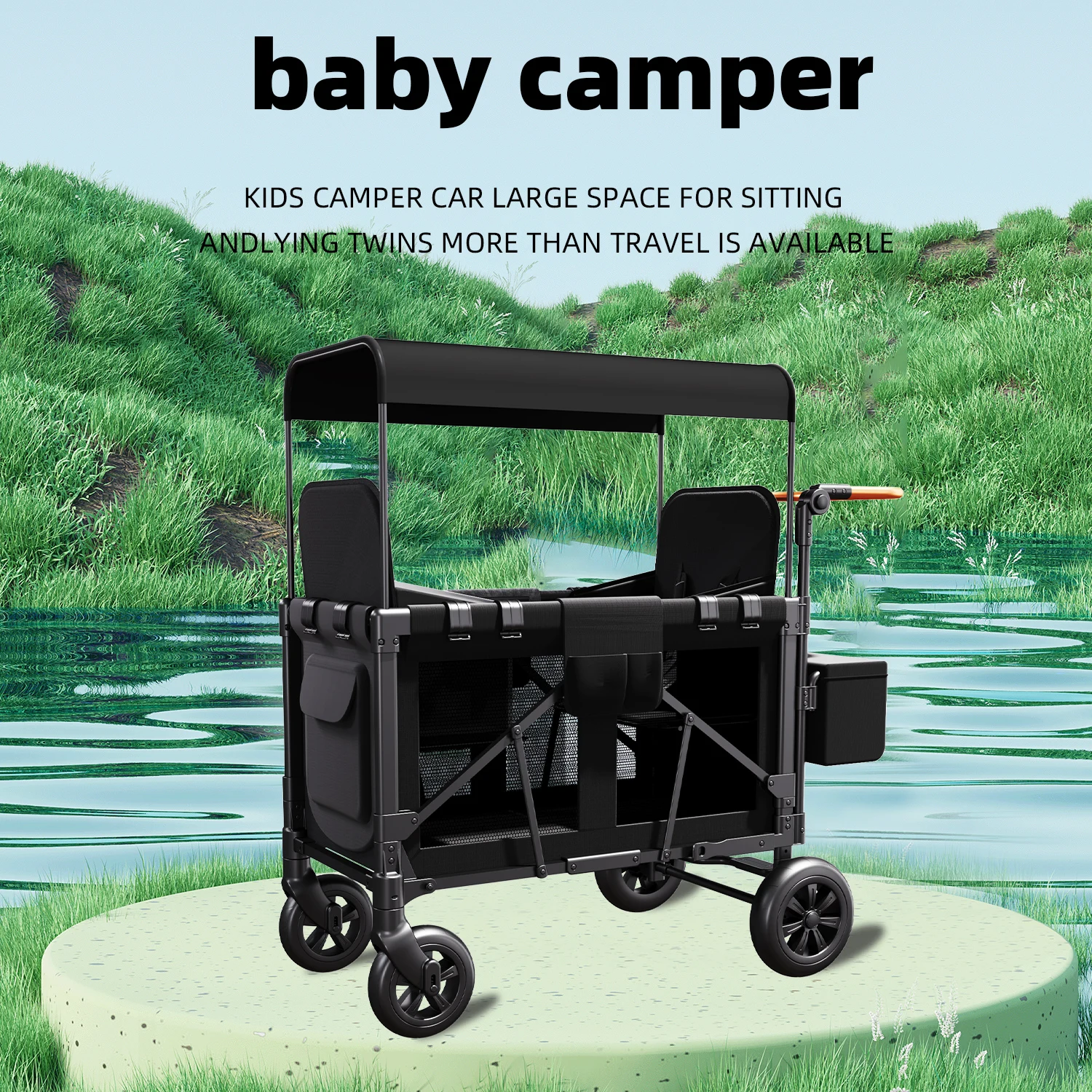 Double Stroller Wagon (2 Seater)-Collapsible Wagon Stroller with Seats with Magnetic Buckle 5-Point Harnesses