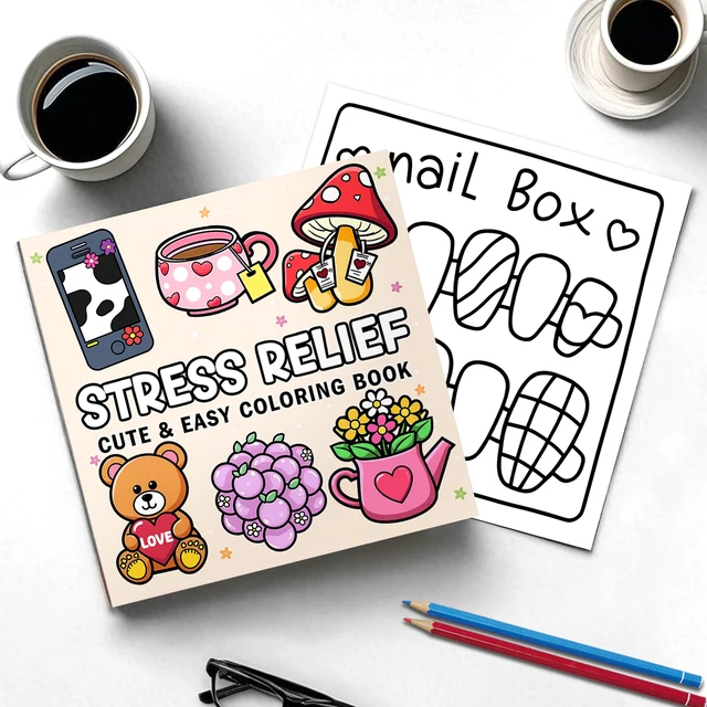 Stress Relief Cute & Easy Coloring Book for Adults and Teens - 24 Pages Adult Picture Book Emotional Release Drawing Books 3