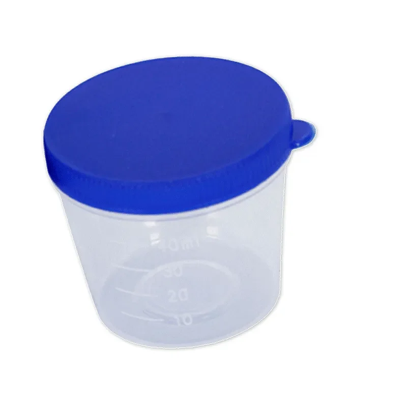 Plastic Urine Container Cup 40 ml Plastic Vials Hand Press Cover PP Sputum Cup Excrement Test With Scale & Label 50/pk