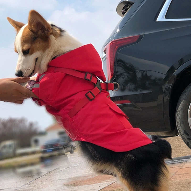 

Dog Raincoat Step In Dog Windproof Rain Coat Four Season Pet Clothes Outdoor Walking Raincoat with Reflective Stripes