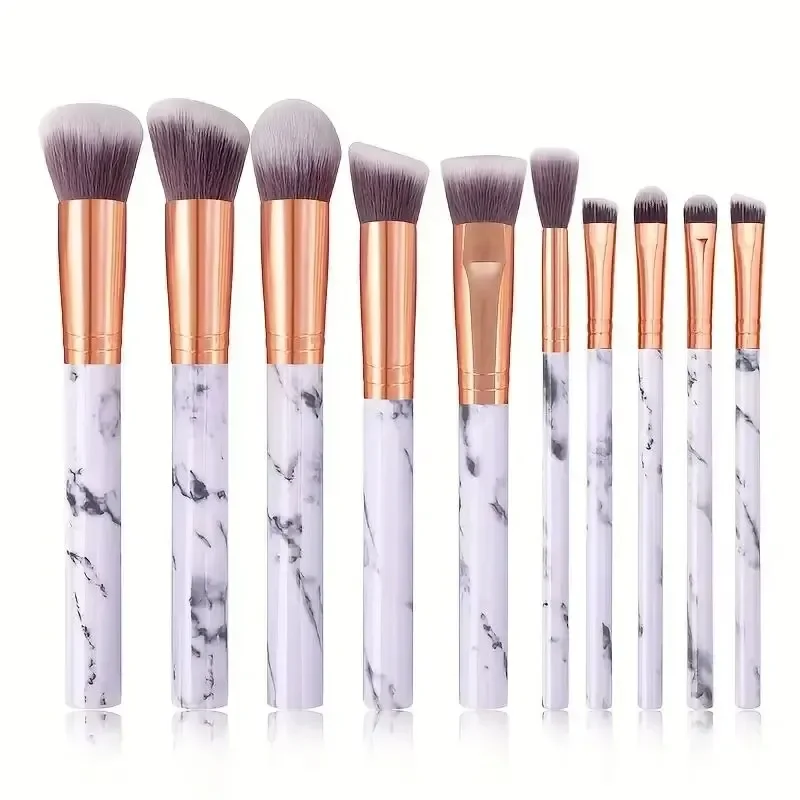 Marble Makeup Brushes Premium Synthetic Kabuki Foundation Blending Face Powder Blush Concealers Eye Shadows Brushes 10 Pcs