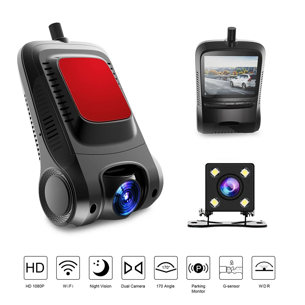 

Car DVR Full HD 1080P WiFi Dual Lens Rear View Dash Cam Video Recorder Auto Camera Dash DVRs Car Motion Detector Registrar
