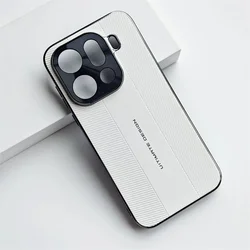 Luxury Electroplated Leather Texture Shockproof Bumper Case with Camera Protection for OPPO Find X9 Pro (White)