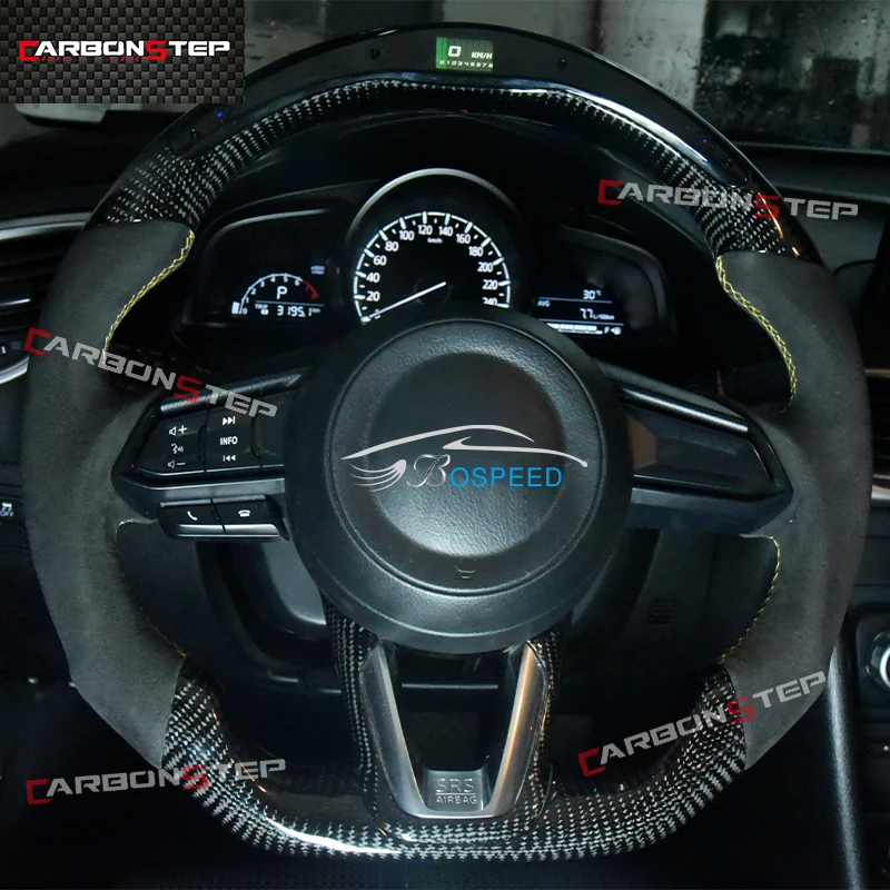 스웨이드 가죽 탄소 섬유 LED 스티어링 휠, 마쓰다 3 6 RX8 RX7 Axela MX5 RX4 CX5 CX3 BT50, 스포츠 레이싱 카 단조 가열