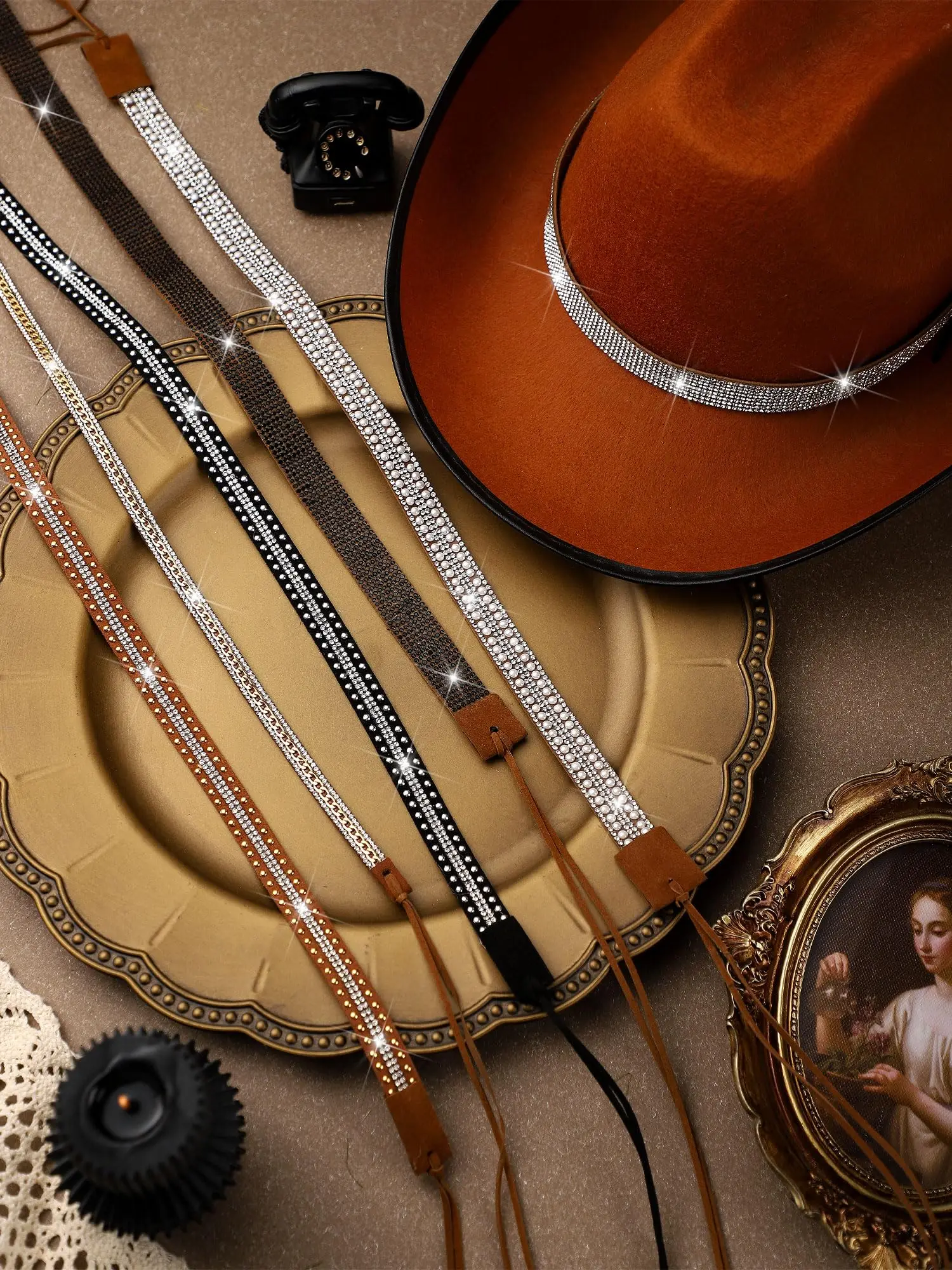 Bande de chapeau western pour chapeaux de cowboy - Ceinture de rechange pour chapeau occidental fait à la main - Chapeau Fedora Panamas, Mw0034