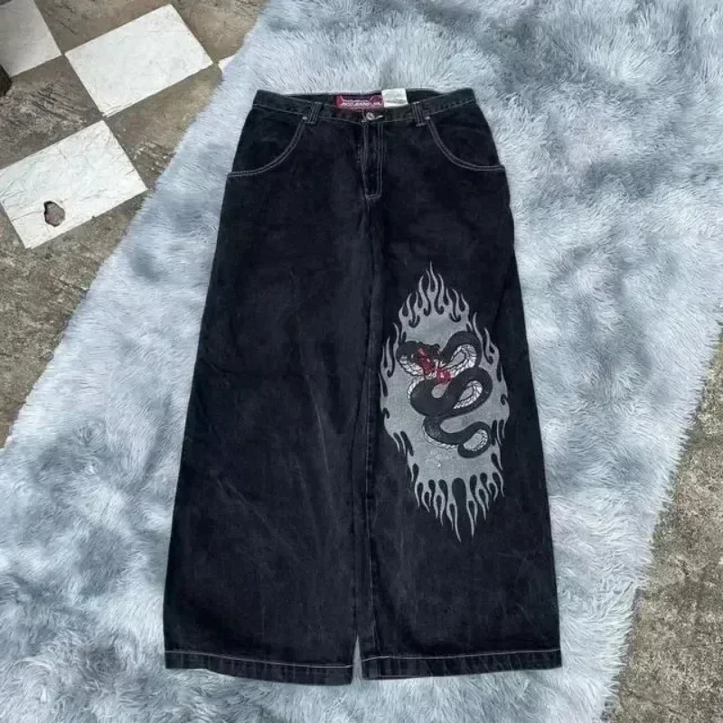 Y2K Vintage Embroidered High Quality Jeans Hip Hop Gothic Street Clothing Harajuku Men's and Women's Wide Leg Casual Pants