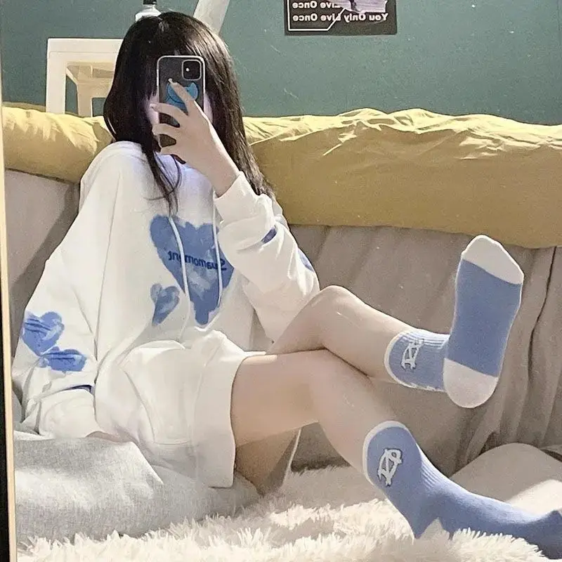 Women's Vintage Printed Sweatshirt Oversized Hoodie Pullover Top Streetwear Clothes Fashion 2024