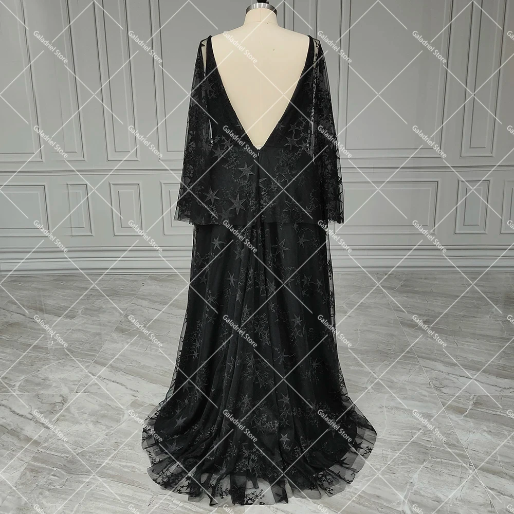 Black Celestial Star Batwing Sleeves Cocktail Dress Maxi A Line Styled  Photography Illusion V Neck Beach Customized Evening Gown - AliExpress 320