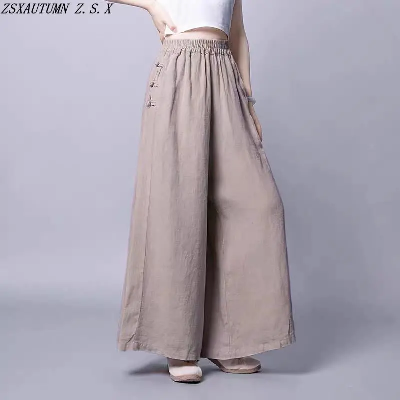 

Cotton Linen Wide Leg Pants Women's Spring Summer New High Waist Baggy Female Yoga Slacks Straight Trousers Elegant Urban Slim