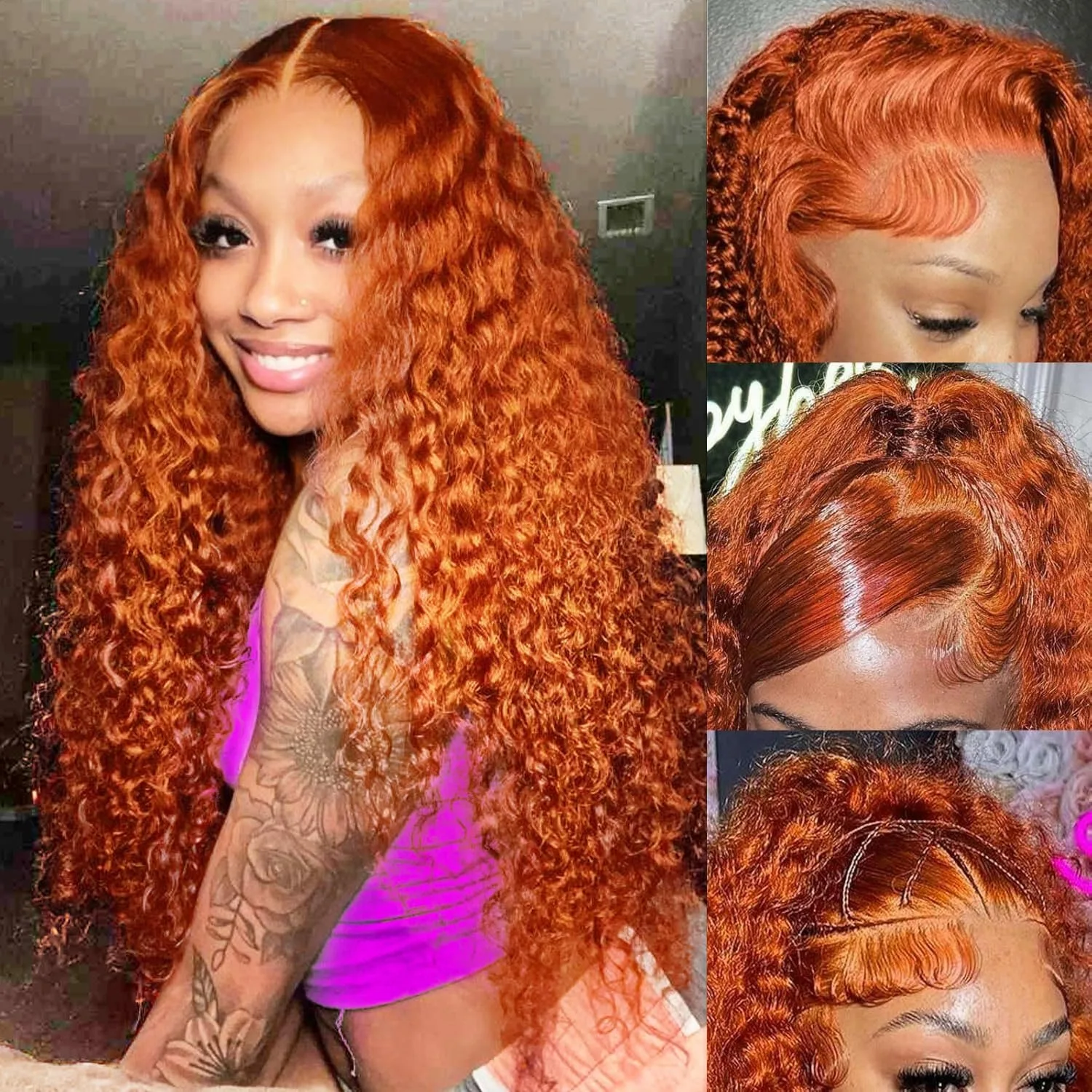 Orange Ginger Lace Front Wig Human Hair 13x6 Deep Wave Lace Front Wigs 40 Inch Water Wave Human Hair Wig Pre Plucked Curly Wigs 3