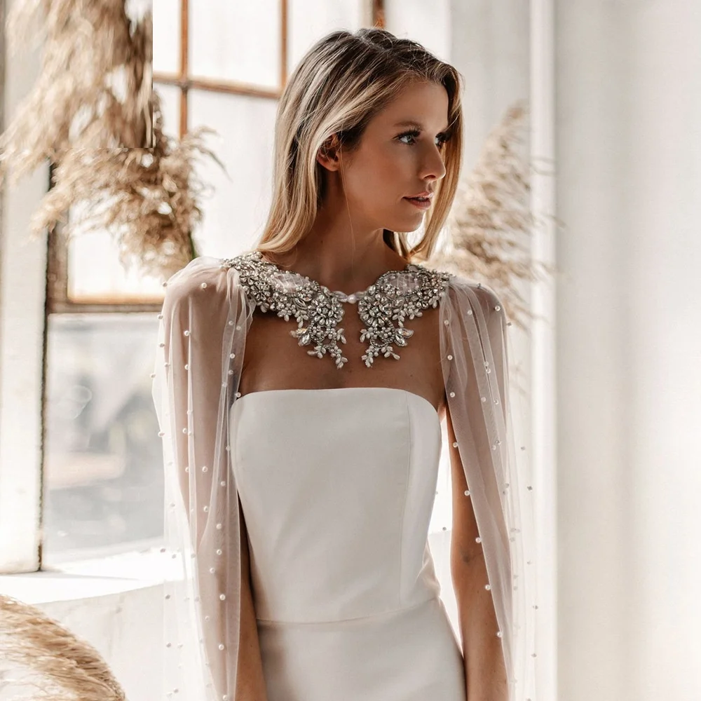 

Fashion Boleros for Elegant Dresses Pearls Women's Bridal Robe Cape Ivory Beading Crystals Shrug Wedding Accessories 2023