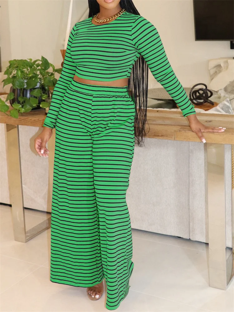 Wmstar Two Piece Set Women Pants Sets Casual Crop Top Loose Stretch Long Sleeve Summer Clothes New Style Wholesale Dropshipping