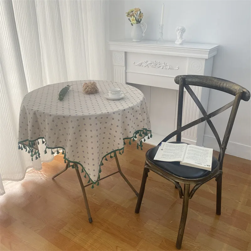 

American garden cotton and linen printed Daisy fringed book tablecloth ins wind small fresh table cloth