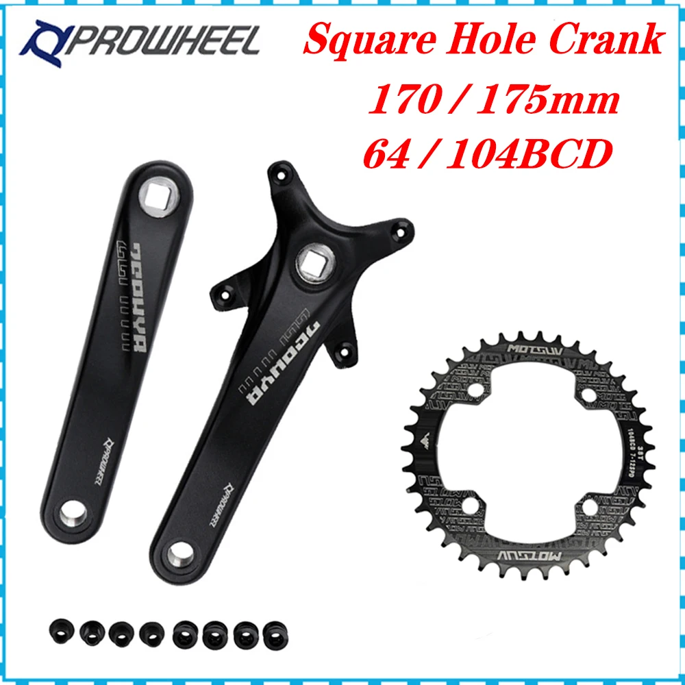 

PROWHEEL Bicycle Square Hole Sprocket 104BCD 170/175mm Crank 30/32/34/36/38/40/42/44/46/48/50/52T Narrow Chainrings MTB Crankset