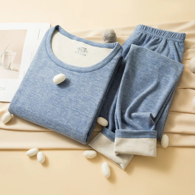 Winter Thermo Unterwäsche Thermo Frauen Kleidung Herren Unterwäsche Wolle und Seide Doppels chicht Fleece gebürstete Tops Thermo hosen Set – Detail 25