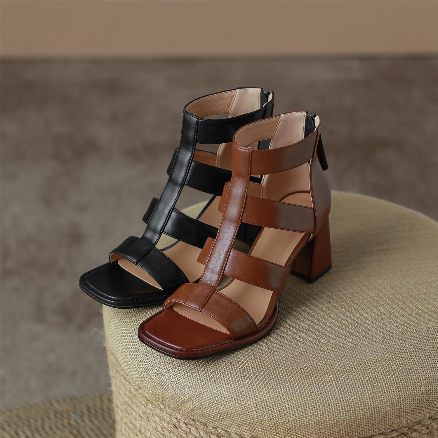 Strappy High Heel Cage Sandals Brown Summer Sexy Sandals Brown Leather -  Ruby Lane