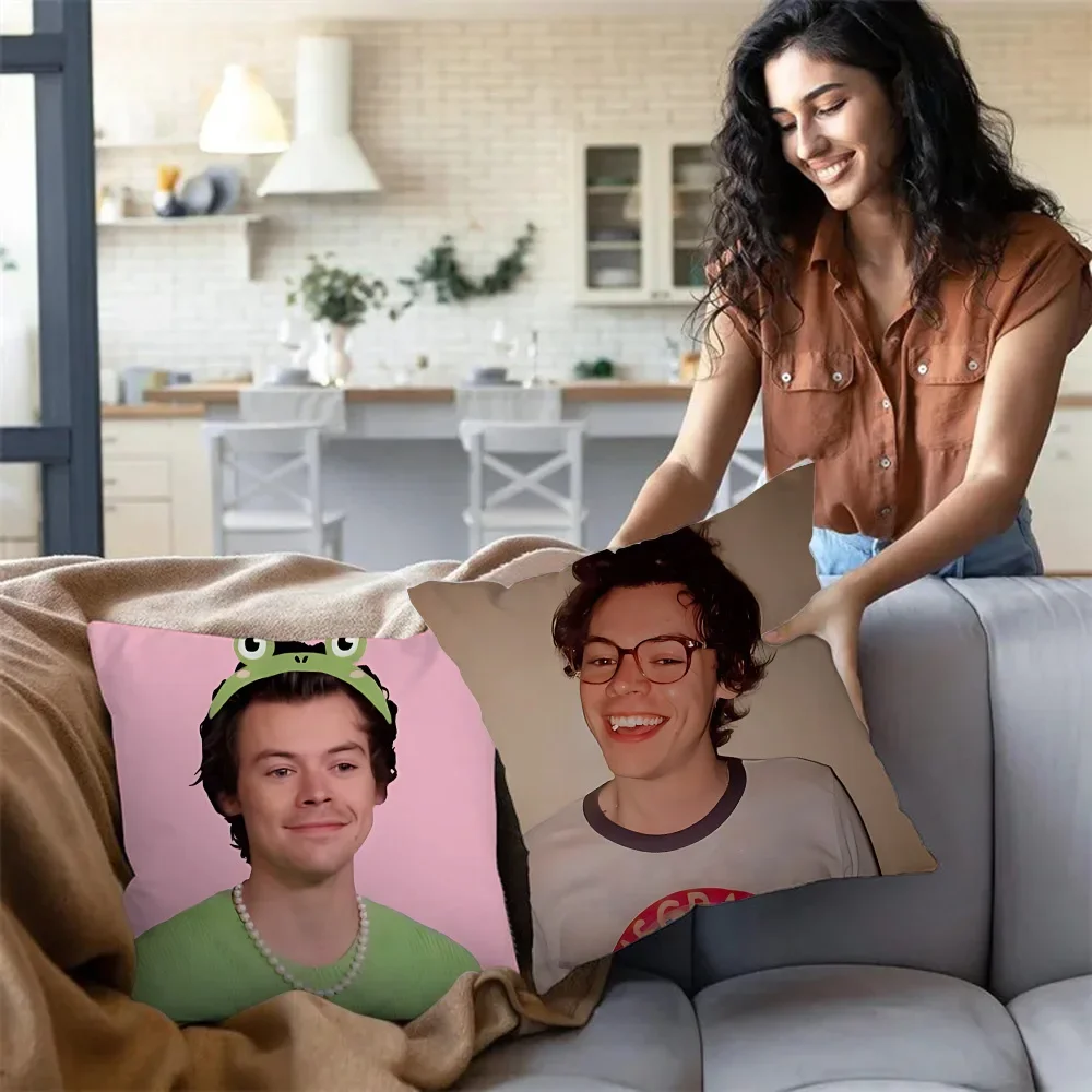 Pillow Covers Cartoon H-harry Styles Sofa Decorative Double-sided Printing Short Plush Cute Cushion Cover