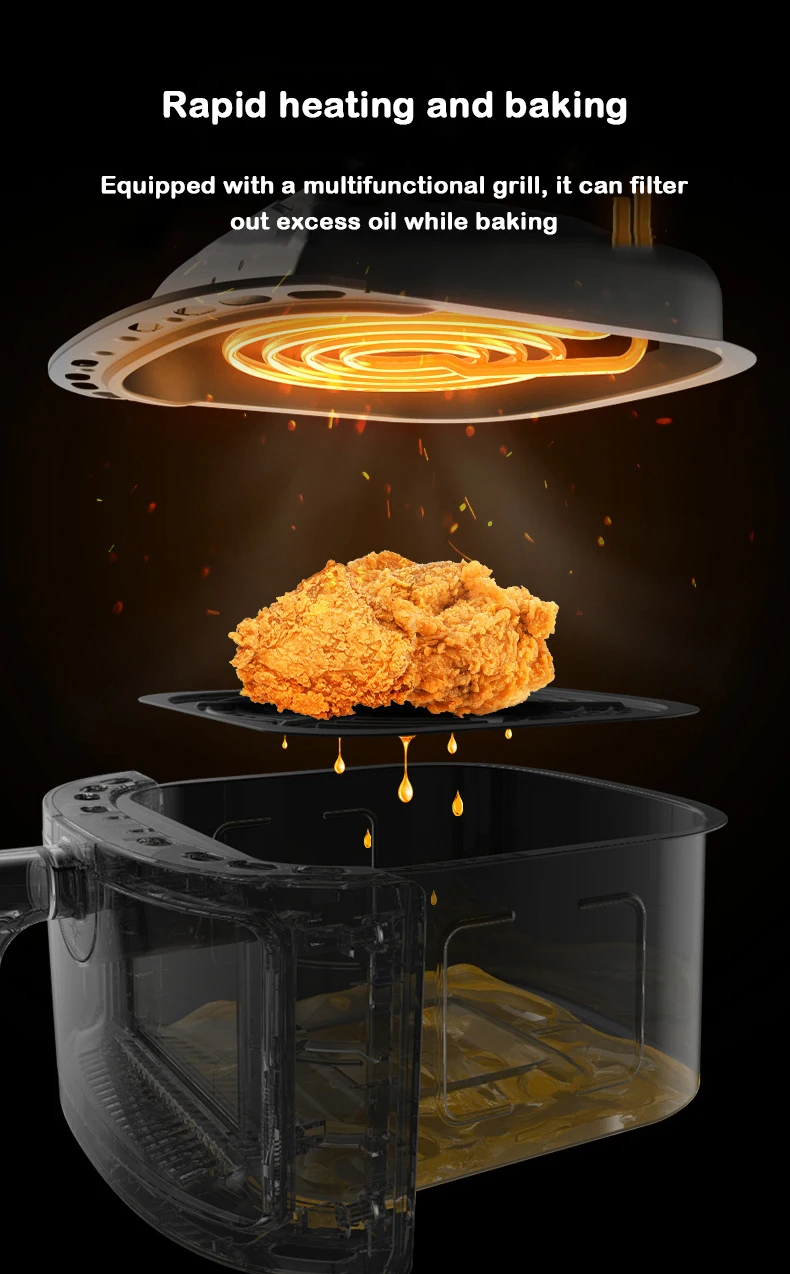6L Electric Oil Free Fryer Air frying Oven Multifunction 360&deg;Baking Without Oil French Fries Pizza Machine Fried Chicken Oven