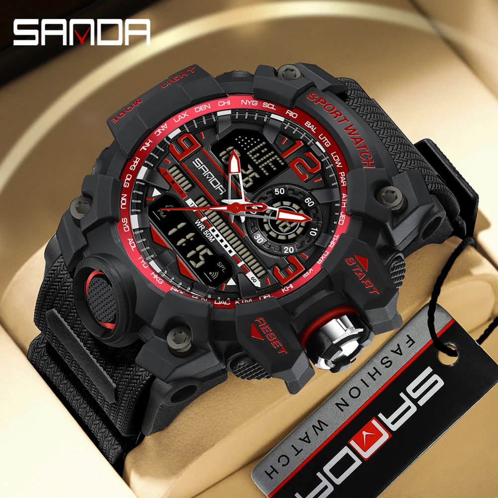 Sanda Couple Youth Electronic Watch Multi functional Trendy Cool Men's and Women's Watch Night Glow Waterproof Watch