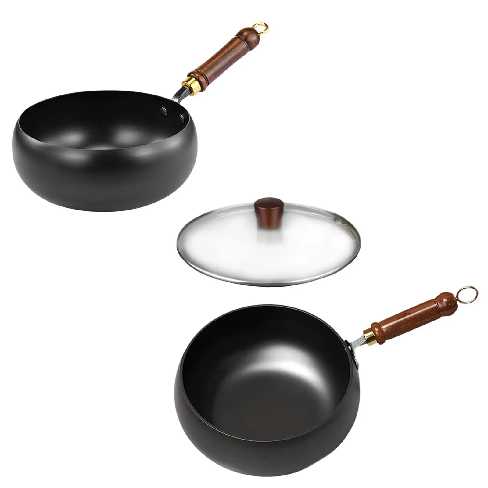 Nonstick Wok Frying Pan Wooden Handle Induction Cooker Boiling No Coating Gas Chinese Wok Flat Bottom for Kitchen Camping
