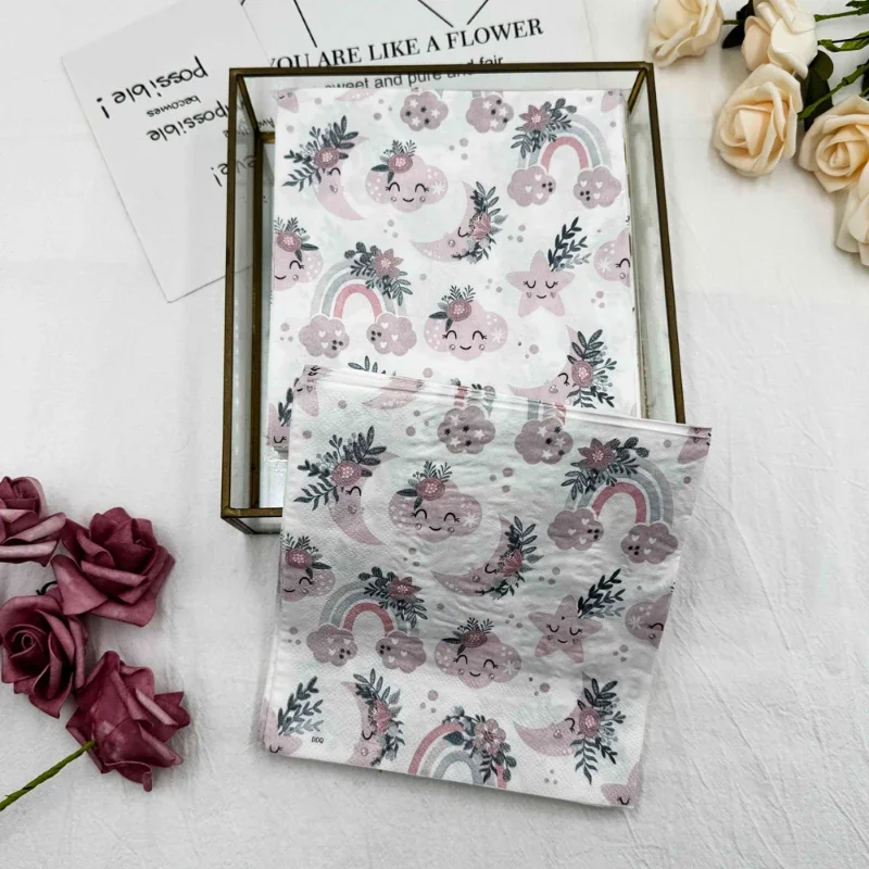 10/20pcs/Pac Printed Napkins Cute Cartoon Rainbow Stars Decorative Mouth Cloth Paper Table Setting Party Disposable Placemats