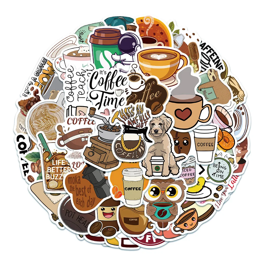 10/30/50PCS Coffee Art Stickers DIY Travel Luggage Guitar Fridge Laptop Cool Graffiti Sticker Kid Decal