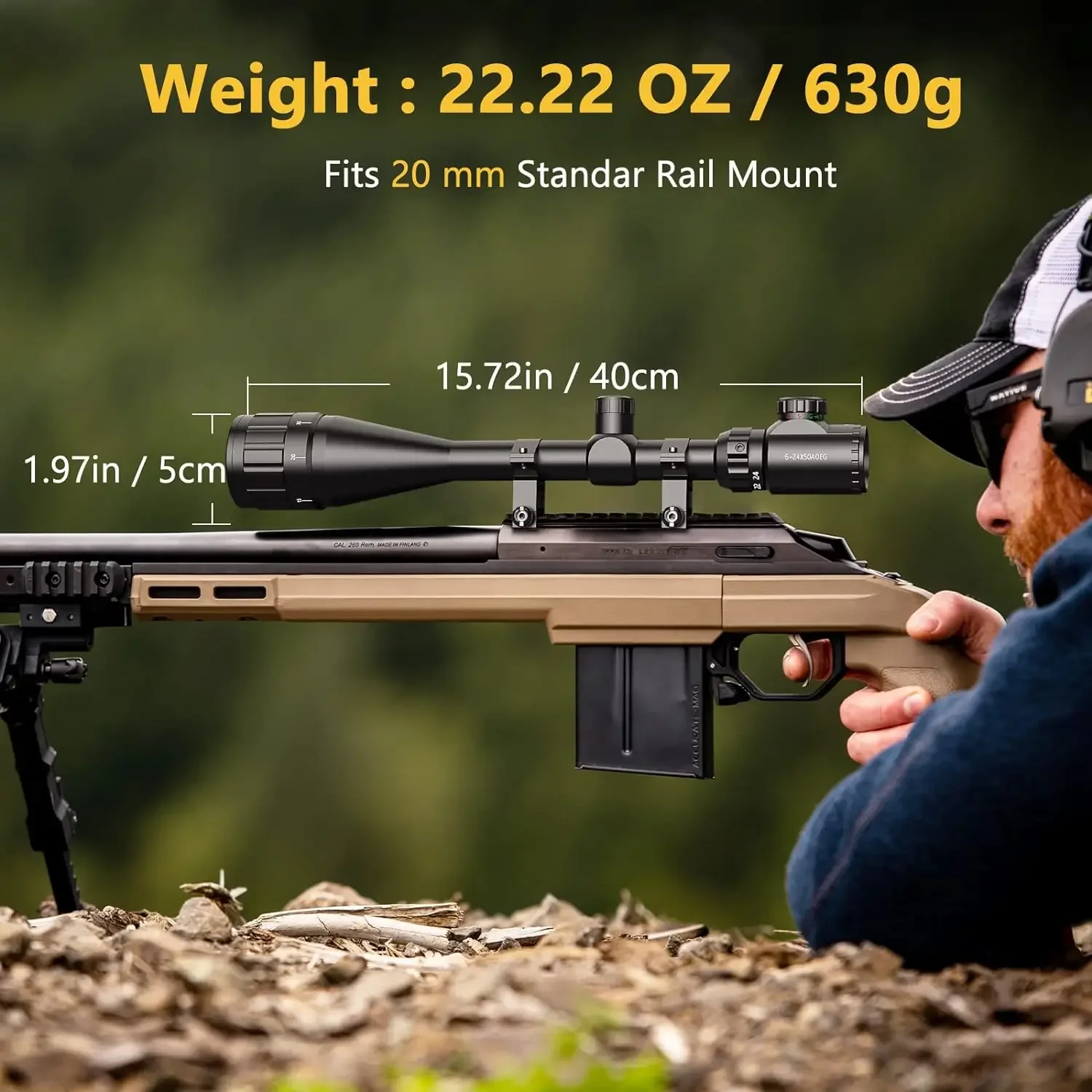 Riflescope 6-24x50 AOE Optical Hunting Scope Red and Green Illuminated With 11mm Dovetail Rings