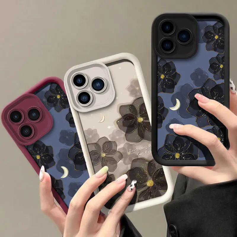 Elegant Moonlit Floral Shockproof Silicone Phone Case