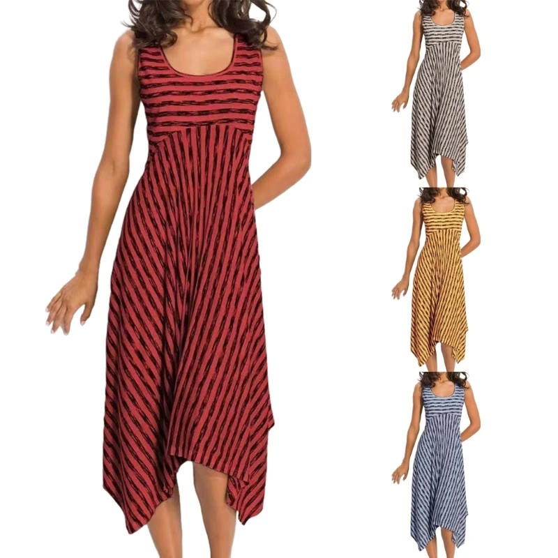 

Women Sleeveless Swing Dress T-Shirt Dress Dress Summer Striped Midi Dress