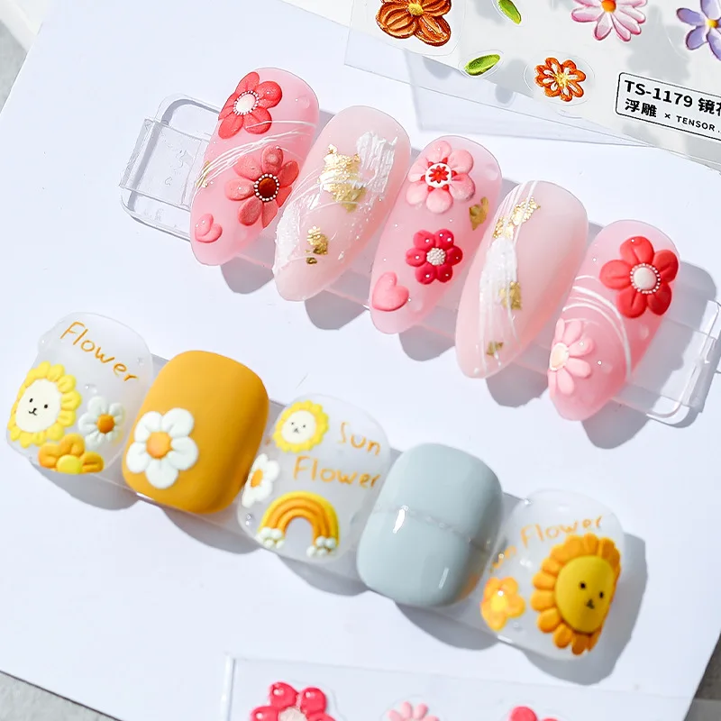 New Technology Ultra-thin 3D Nail Stickers Sun Flower Pink Willow Green Decorative |