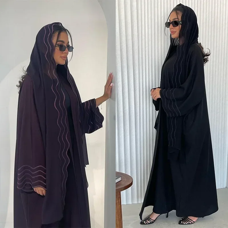 Embroidery Abaya with Hijab Scarf Cardigan Muslim Turkey Abayas for Women Dubai Islamic Jalabiya Party Dress Kaftan Robe Femme
