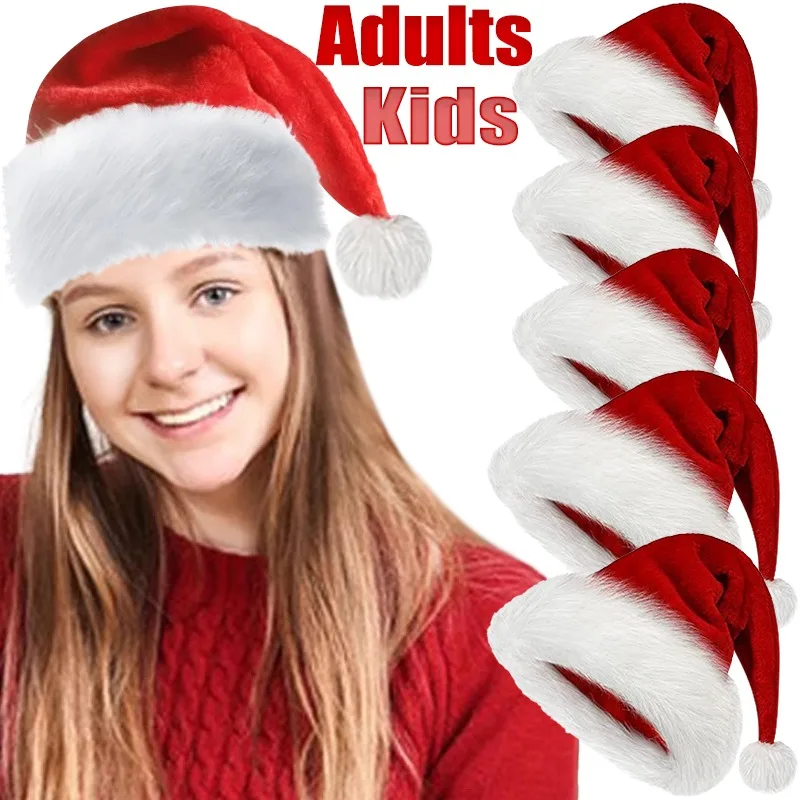 Weihnachtsmütze Aus Plüsch – Dicke Nikolausmütze Für Damen & Herren, Partyzubehör