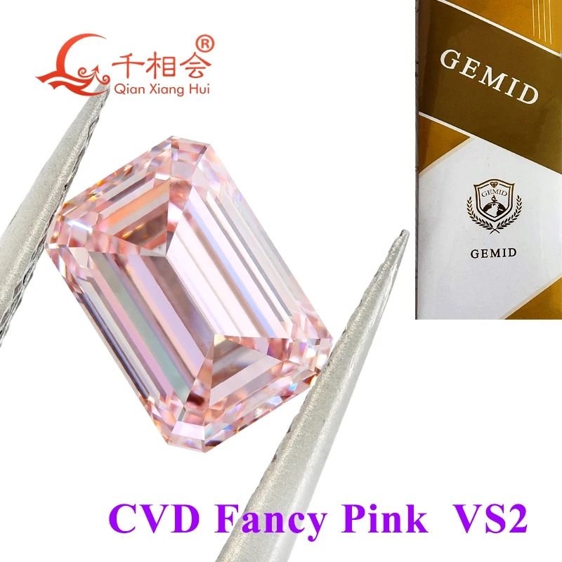 

A CVD Алмазная Фантазийная фотография розового цвета 1.511ct 2CT VS/VVS четкость изумрудной формы GEMID Сертифицированный лабораторный Выращенный алмаз свободный камень