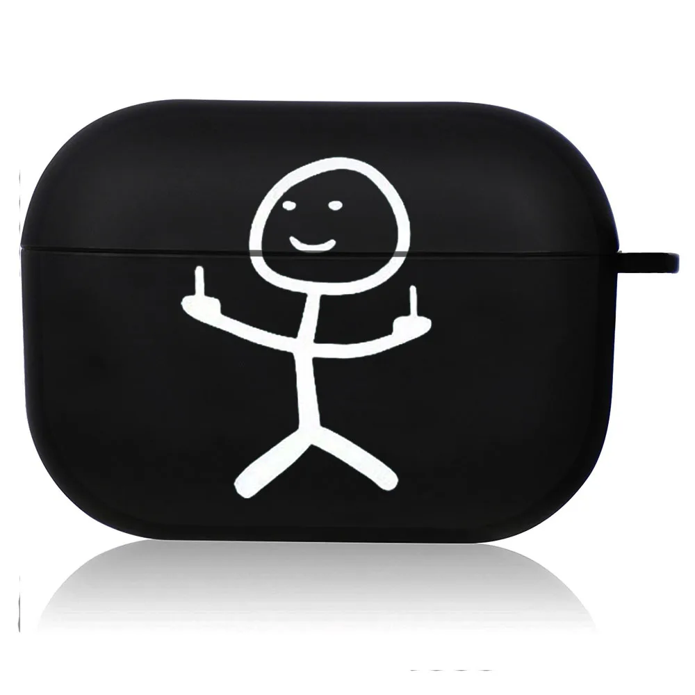 Creative Line Art Black Airpod Case - Cute Cartoon Design