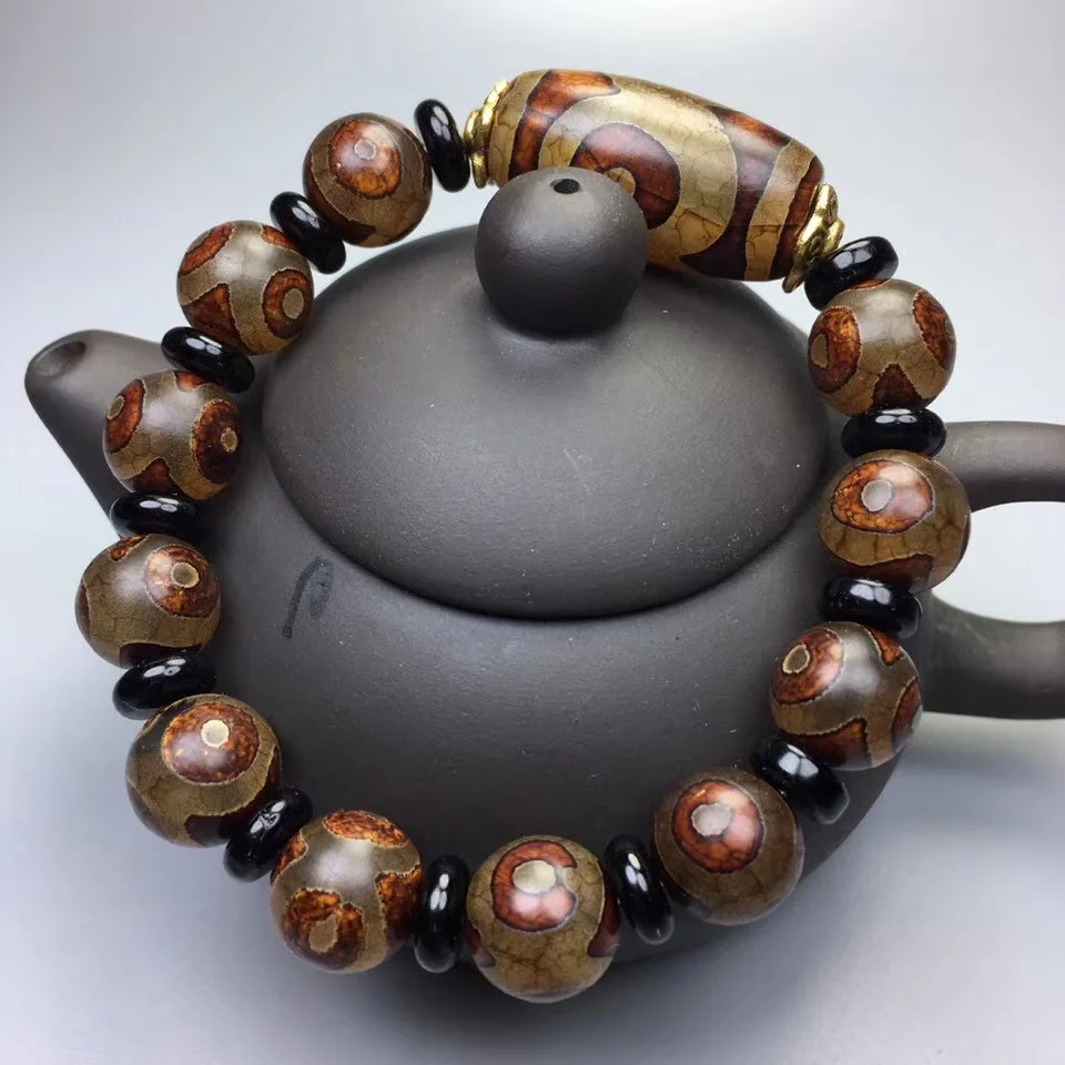 

Natural Tibetan Agate Three Eye DZi Bracelet, Men's and Women's, National Style, Versatile Bracelet Jewelry