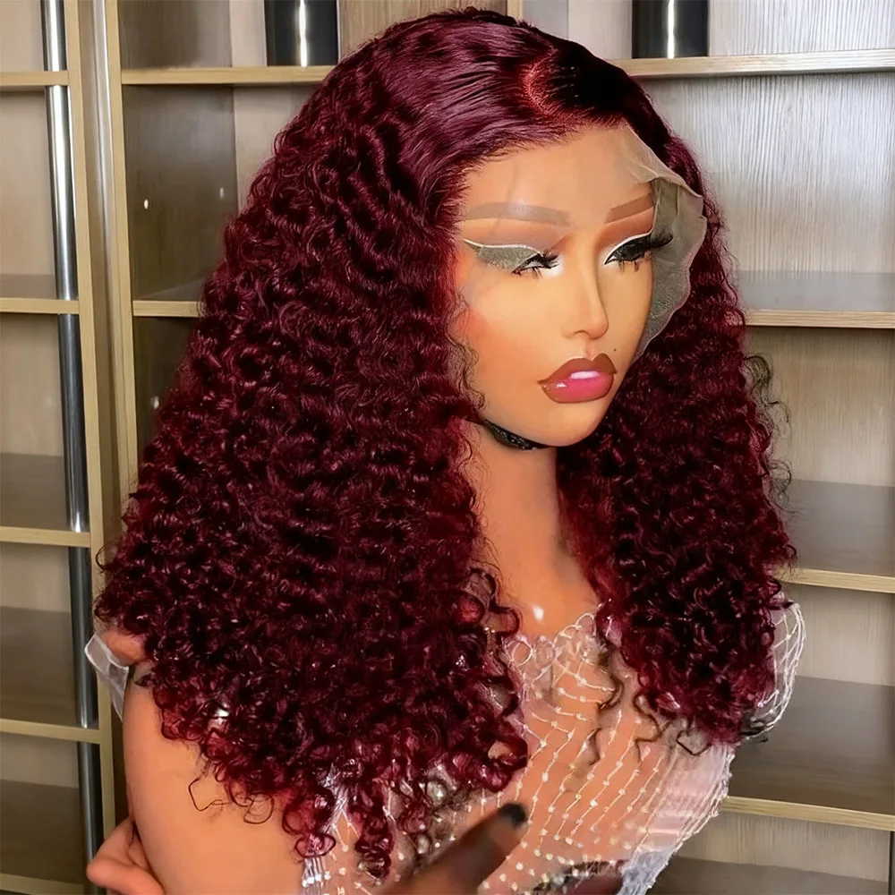 99J Burgundy Lace Front Wigs Human Hair 13x4 Deep Wave HD Lace Frontal Wigs For Black Women 200% Density Glueless Deep Curly Wig