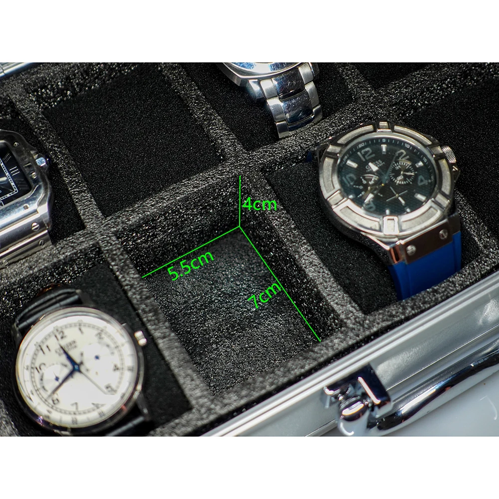 Watch Storage Box Watch Storage Bag 10 Girds Aluminum Alloy Watch Box Pattern Storage Clock Box Collection Display Gift Boxes